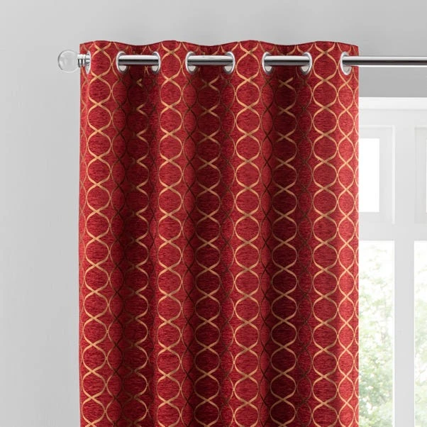 Luxury Collection Chenille Ogee Red Eyelet Curtains 3 Luxury Collection Chenille Ogee Red Eyelet Curtains