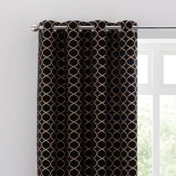 Luxury Collection Chenille Ogee Black Eyelet Curtains