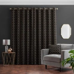 Luxury Collection Chenille Ogee Black Eyelet Curtains -Dunelm Shop 30754600 alt04