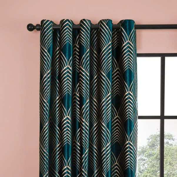 Dunelm Geo Foil Peacock Eyelet Curtains 3 Dunelm Geo Foil Peacock Eyelet Curtains