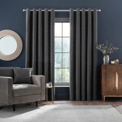 Dunelm Textured Chenille Graphite Eyelet Curtains 9 Dunelm Textured Chenille Graphite Eyelet Curtains -Dunelm Shop 30755473 alt01