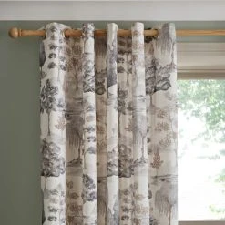 Dunelm Watercolour Trees Natural Eyelet Curtains