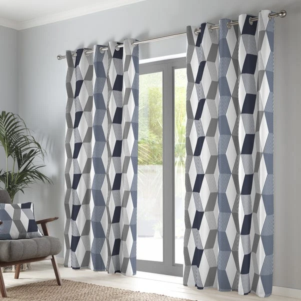 Fusion Magna Navy Eyelet Curtains 4 Fusion Magna Navy Eyelet Curtains - Image 2