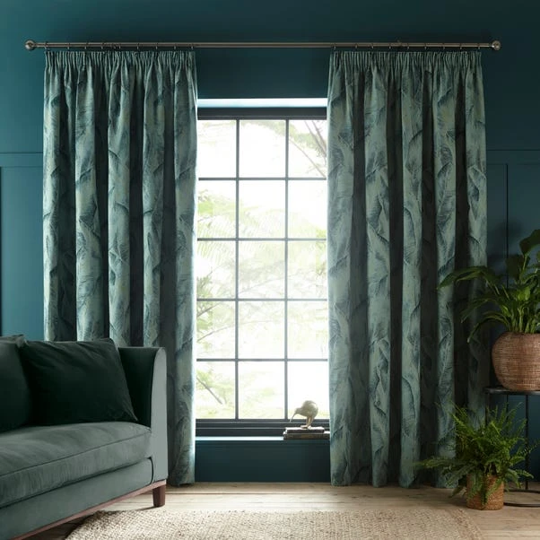 Dunelm Malawi Green Pencil Pleat Curtains 4 Dunelm Malawi Green Pencil Pleat Curtains - Image 2
