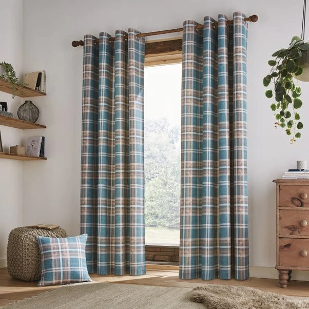 Catherine Lansfield Tweed Woven Check Teal Eyelet Curtains 4 Catherine Lansfield Tweed Woven Check Teal Eyelet Curtains - Image 2