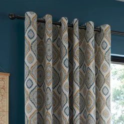 Pineapple Elephant Ziri Teal Eyelet Curtains