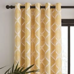 Catherine Lansfield Geo Textured Diamond Ochre Eyelet Curtains