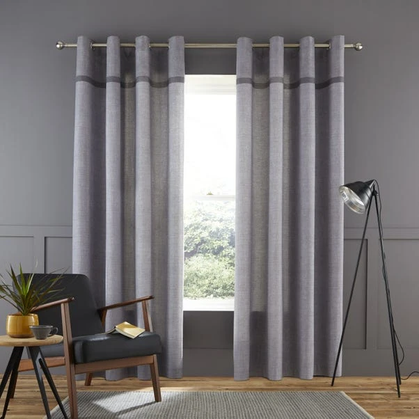Catherine Lansfield Melville Woven Texture Grey Eyelet Curtains 4 Catherine Lansfield Melville Woven Texture Grey Eyelet Curtains - Image 2