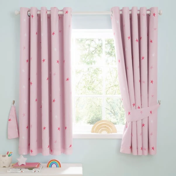 Dunelm Pink Unicorn Stars Blackout Eyelet Curtains 4 Dunelm Pink Unicorn Stars Blackout Eyelet Curtains - Image 2