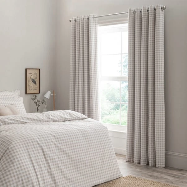 Dunelm Gingham Natural Blackout Eyelet Curtains 4 Dunelm Gingham Natural Blackout Eyelet Curtains - Image 2
