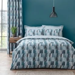 Elements Iver Geo Teal Blackout Eyelet Curtains -Dunelm Shop 30768762 alt03