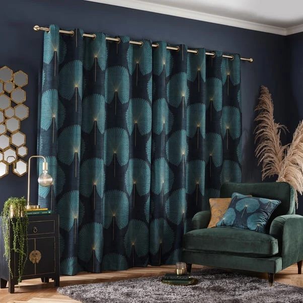 Dunelm Oriental Fan Bottle Green Eyelet Curtains 6 Dunelm Oriental Fan Bottle Green Eyelet Curtains - Image 4