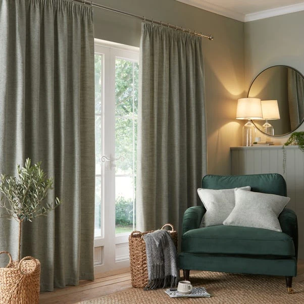 Churchgate Swithland Herringbone Sage Pencil Pleat Curtains 4 Churchgate Swithland Herringbone Sage Pencil Pleat Curtains - Image 2