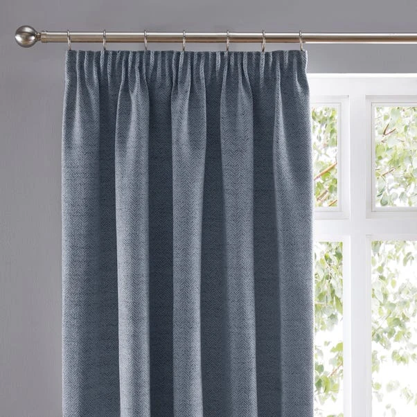 Churchgate Swithland Herringbone Ashley Blue Pencil Pleat Curtains 3 Churchgate Swithland Herringbone Ashley Blue Pencil Pleat Curtains