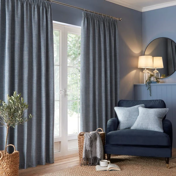 Churchgate Swithland Herringbone Ashley Blue Pencil Pleat Curtains 4 Churchgate Swithland Herringbone Ashley Blue Pencil Pleat Curtains - Image 2