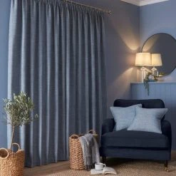 Churchgate Swithland Herringbone Ashley Blue Pencil Pleat Curtains 11 Churchgate Swithland Herringbone Ashley Blue Pencil Pleat Curtains -Dunelm Shop 30768945 alt04