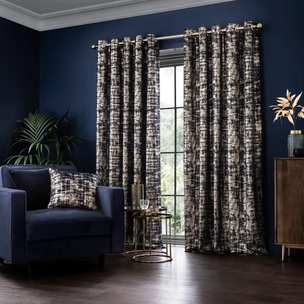 Dunelm Romano Navy Velour Eyelet Curtains 4 Dunelm Romano Navy Velour Eyelet Curtains - Image 2