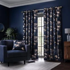 Dunelm Velour Tree Print Navy Eyelet Curtains 9 Dunelm Velour Tree Print Navy Eyelet Curtains -Dunelm Shop 30769160 alt01