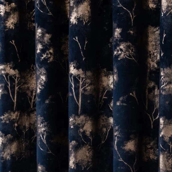Dunelm Velour Tree Print Navy Eyelet Curtains 5 Dunelm Velour Tree Print Navy Eyelet Curtains - Image 3