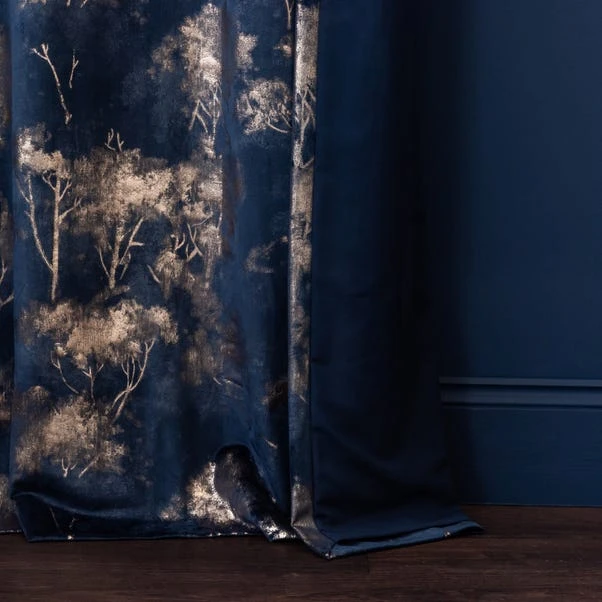 Dunelm Velour Tree Print Navy Eyelet Curtains 8 Dunelm Velour Tree Print Navy Eyelet Curtains - Image 6