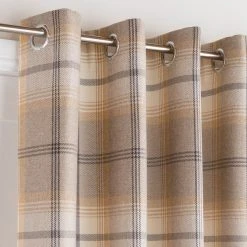 Dunelm Highland Check Ochre Eyelet Door Curtain