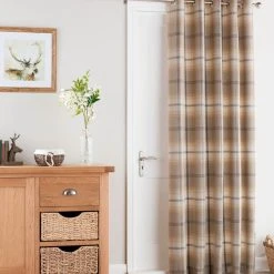 Dunelm Highland Check Ochre Eyelet Door Curtain -Dunelm Shop 30769193 alt03