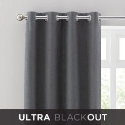 Dunelm Ultra Blackout Touch Of Linen Charcoal Eyelet Curtains
