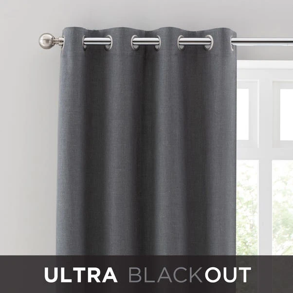 Dunelm Ultra Blackout Touch Of Linen Charcoal Eyelet Curtains 3 Dunelm Ultra Blackout Touch Of Linen Charcoal Eyelet Curtains