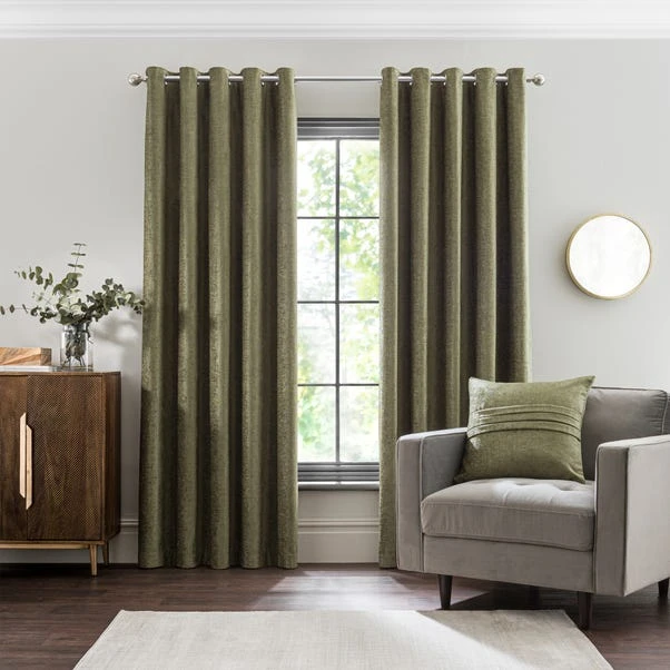 Luxury Collection Chenille Olive Eyelet Curtains 4 Luxury Collection Chenille Olive Eyelet Curtains - Image 2