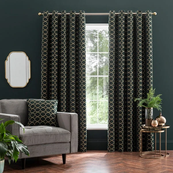 Luxury Collection Chenille Ogee Emerald Eyelet Curtains 4 Luxury Collection Chenille Ogee Emerald Eyelet Curtains - Image 2