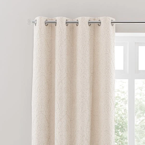 Dunelm Damask Cut Velvet Ivory Eyelet Curtains 3 Dunelm Damask Cut Velvet Ivory Eyelet Curtains