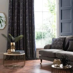Dunelm Geo Cut Velvet Navy Eyelet Curtains -Dunelm Shop 30769452 alt03