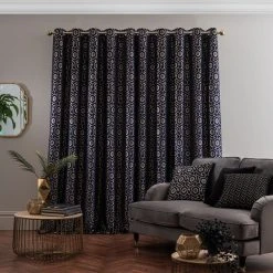 Dunelm Geo Cut Velvet Navy Eyelet Curtains -Dunelm Shop 30769452 alt04