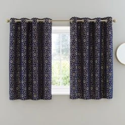 Dunelm Geo Cut Velvet Navy Eyelet Curtains -Dunelm Shop 30769452 alt05