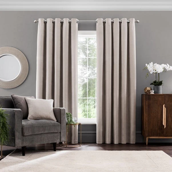 Dunelm Ultra Blackout Natural Chenille Eyelet Curtains 4 Dunelm Ultra Blackout Natural Chenille Eyelet Curtains - Image 2