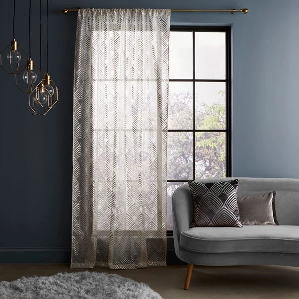 Dunelm Geo Foil Silver Slot Top Single Voile Panel 4 Dunelm Geo Foil Silver Slot Top Single Voile Panel - Image 2