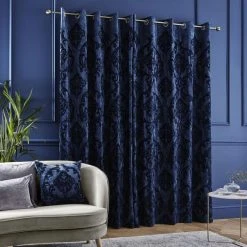 Dunelm Louella Damask Navy Eyelet Curtains -Dunelm Shop 30769632 alt04