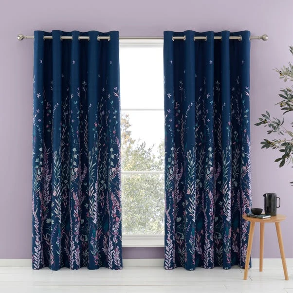 Dunelm Whimsical Floral Midnight Blackout Eyelet Curtains 4 Dunelm Whimsical Floral Midnight Blackout Eyelet Curtains - Image 2