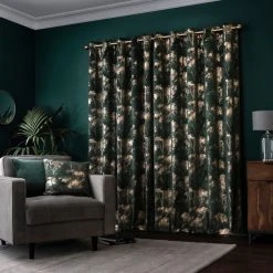 Dunelm Velour Tree Print Emerald Eyelet Curtains -Dunelm Shop 30772392 alt04