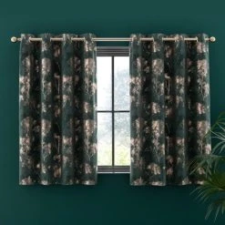 Dunelm Velour Tree Print Emerald Eyelet Curtains -Dunelm Shop 30772392 alt05