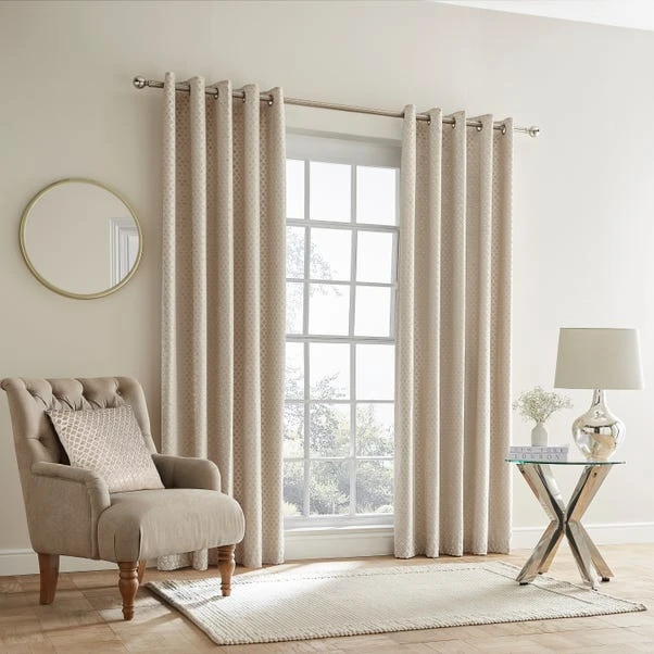 Dunelm Cut Velvet Champagne Thermal Eyelet Curtains 4 Dunelm Cut Velvet Champagne Thermal Eyelet Curtains - Image 2
