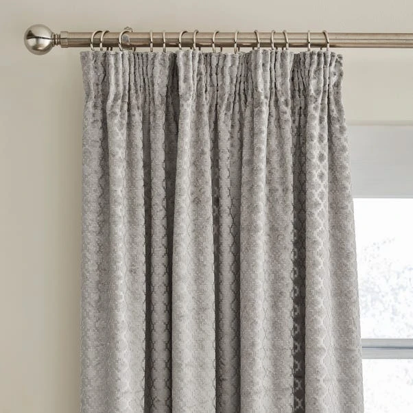 Dunelm Cut Velvet Silver Thermal Pencil Pleat Curtains 3 Dunelm Cut Velvet Silver Thermal Pencil Pleat Curtains