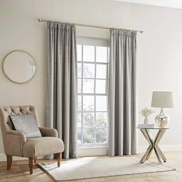Dunelm Cut Velvet Silver Thermal Pencil Pleat Curtains 4 Dunelm Cut Velvet Silver Thermal Pencil Pleat Curtains - Image 2