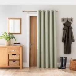 Dunelm Luna Brushed Sage Blackout Eyelet Door Curtain