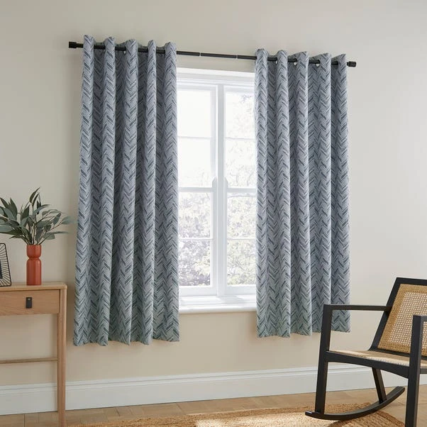 Dunelm Chevron Printed Navy Blackout Eyelet Curtains 4 Dunelm Chevron Printed Navy Blackout Eyelet Curtains - Image 2