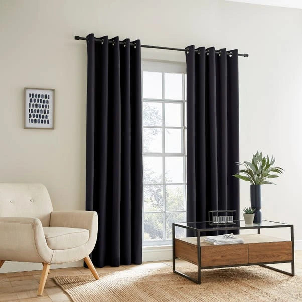 Dunelm Berlin Black Thermal Blackout Eyelet Curtains 4 Dunelm Berlin Black Thermal Blackout Eyelet Curtains - Image 2