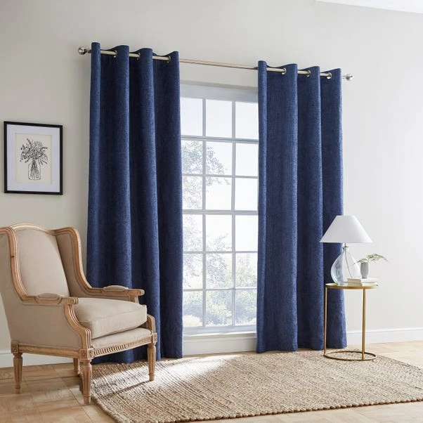 Dunelm Ensley Chenille Thermal Luxe Navy Eyelet Curtains 4 Dunelm Ensley Chenille Thermal Luxe Navy Eyelet Curtains - Image 2