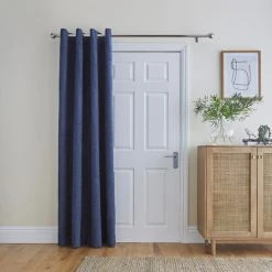 Dunelm Ensley Chenille Luxe Navy Eyelet Door Curtain -Dunelm Shop 30779938 alt01