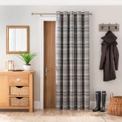Dunelm Highland Check Dove Grey Eyelet Door Curtain