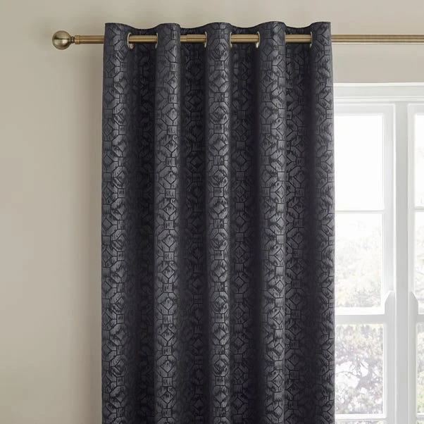 Dunelm Pearl Print Black Eyelet Curtains 3 Dunelm Pearl Print Black Eyelet Curtains